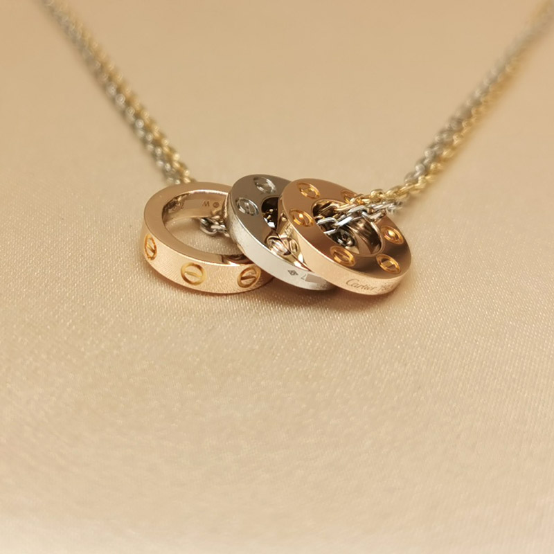 Cartier Rose Gold 3 Diamond Love Necklace B7014700 | Rich Diamonds