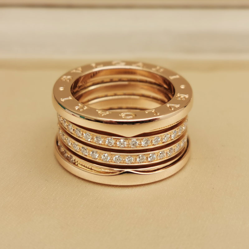 Bvlgari ring 18k rose gold four-band diamond, 52 Luxury