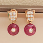 Bvlgari earrings 18k rose gold, Pink Ruby, diamond, studs - Image 2