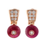 Bvlgari earrings 18k rose gold, Pink Ruby, diamond, studs