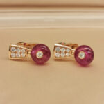Bvlgari earrings 18k rose gold, Pink Ruby, diamond, studs - Image 3