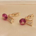Bvlgari earrings 18k rose gold, Pink Ruby, diamond, studs - Image 5