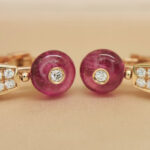 Bvlgari earrings 18k rose gold, Pink Ruby, diamond, studs - Image 7