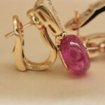 Bvlgari earrings 18k rose gold, Pink Ruby, diamond, studs - Image 9