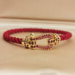 Fred Force 10 bracelet lrge 18k yellow gold Ruby, red cord,17 - Image 2