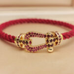 Fred Force 10 bracelet lrge 18k yellow gold Ruby, red cord,17 - Image 3