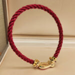 Fred Force 10 bracelet lrge 18k yellow gold Ruby, red cord,17 - Image 10