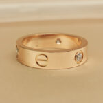 Cartier Love ring 18k rose gold, wide, 3 diamond, 61 - Image 3