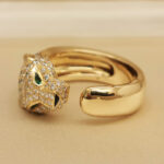 Cartier Panthère ring 18k yellow gold diamond emerald onyx 56 - Image 4
