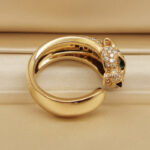 Cartier Panthère ring 18k yellow gold diamond emerald onyx 56 - Image 5