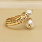 Vintage Bvlgari ring 18k yellow gold pearl diamond, 50 - Image 3