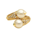 Vintage Bvlgari ring 18k yellow gold pearl diamond, 50