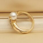 Vintage Bvlgari ring 18k yellow gold pearl diamond, 50 - Image 4