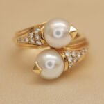 Vintage Bvlgari ring 18k yellow gold pearl diamond, 50 - Image 5