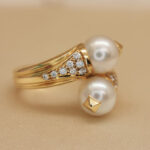 Vintage Bvlgari ring 18k yellow gold pearl diamond, 50 - Image 6