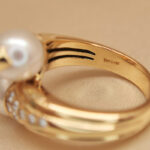Vintage Bvlgari ring 18k yellow gold pearl diamond, 50 - Image 8