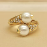 Vintage Bvlgari ring 18k yellow gold pearl diamond, 50 - Image 2
