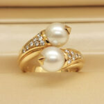 Vintage Bvlgari ring 18k yellow gold pearl diamond, 50 - Image 9
