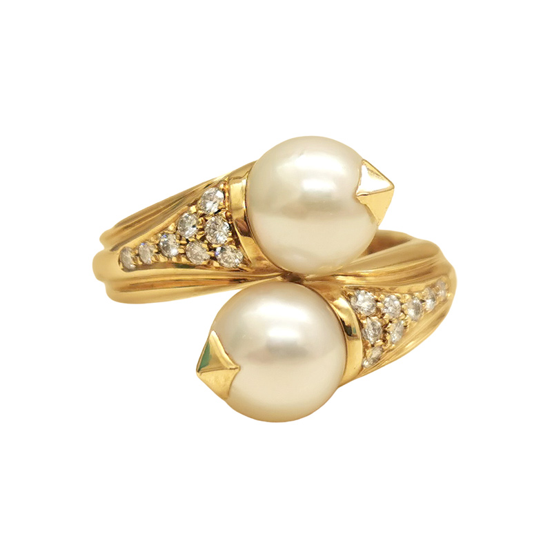 105543 Vintage Bvlgari ring 18k yellow gold pearl diamond, 50 - Image 1