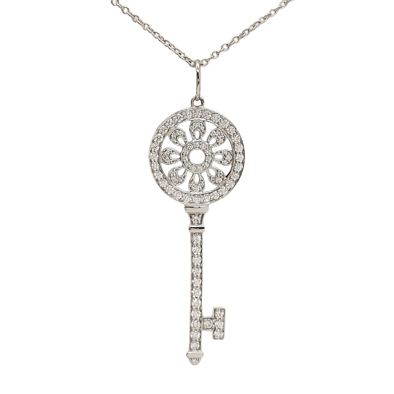 105555 Tiffany & Co. Key medium Platinum, white gold chain, diamond - Image 1